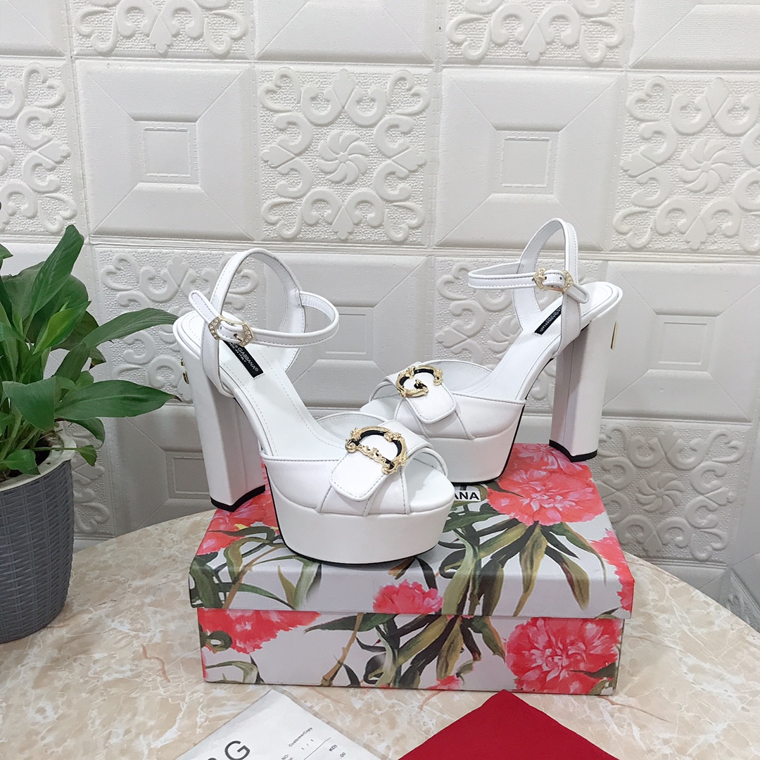 Bagsaaa Dolce&Gabbana White Leather Sandal Heels