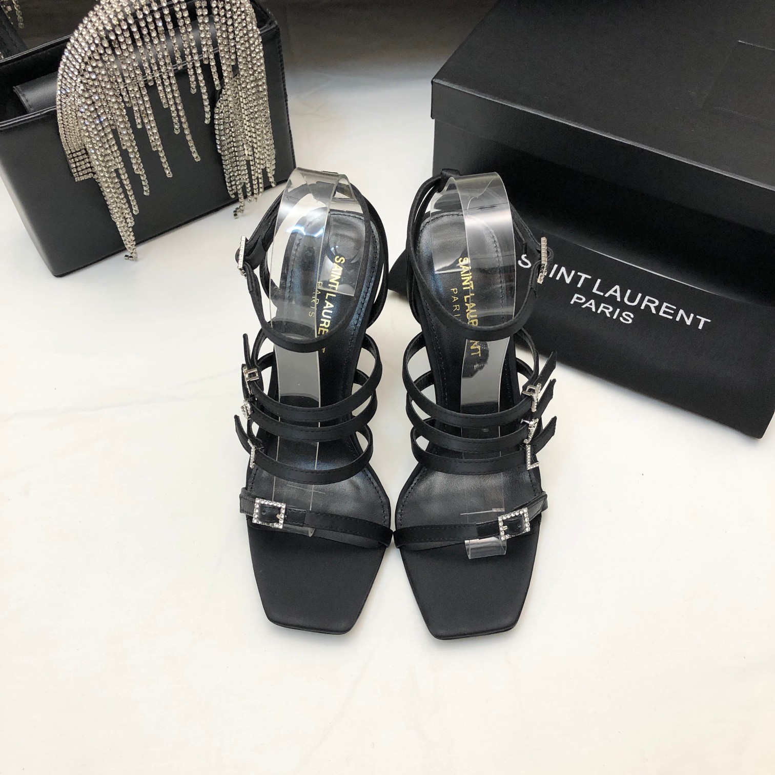 Bagsaaa Y51 Jerry embellished satin black sandals