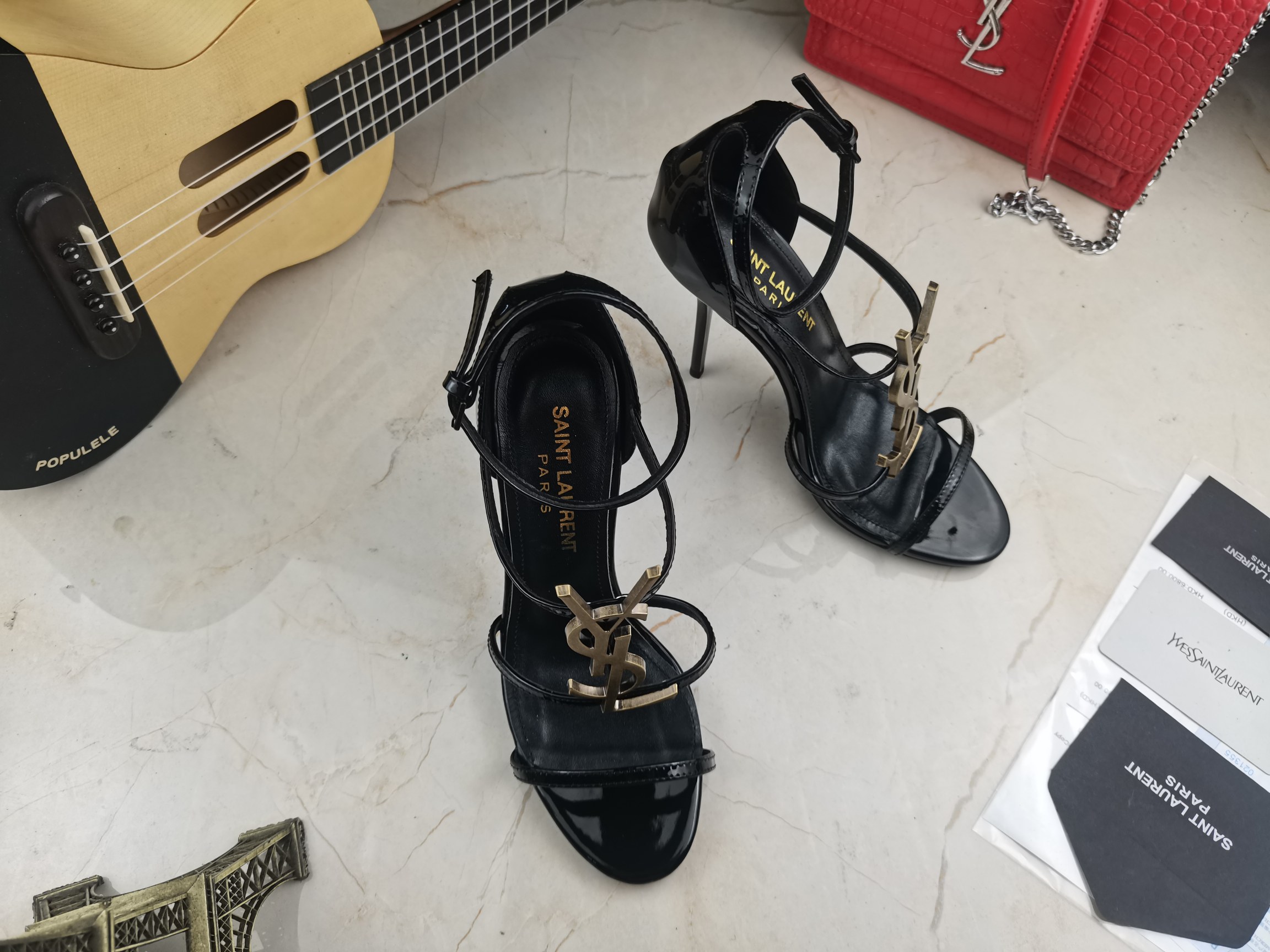 Bagsaaa Y51 Cassandra 100 black patent leather sandals heels
