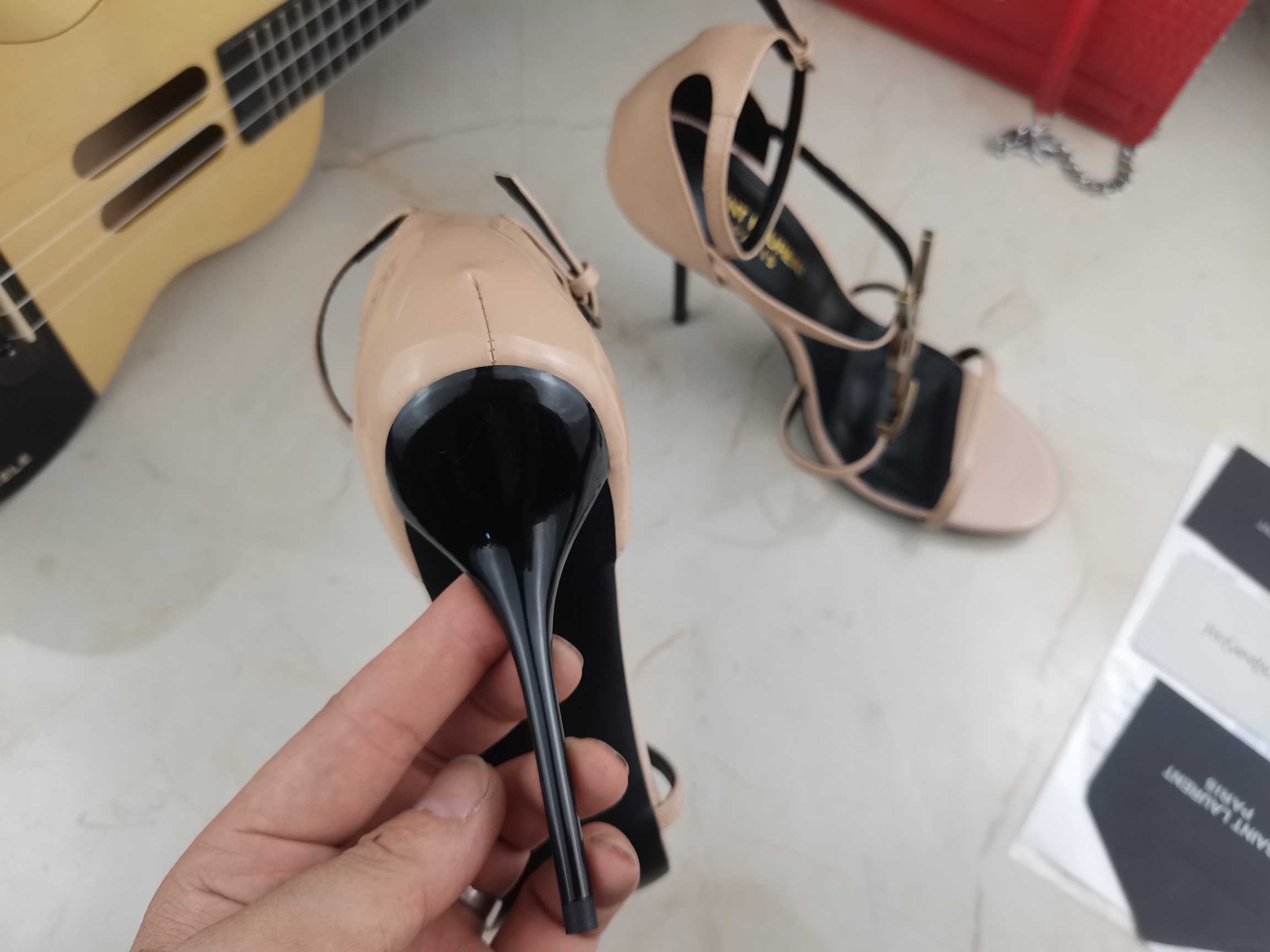 Bagsaaa Y51 Cassandra 100 Nude patent leather sandals heels
