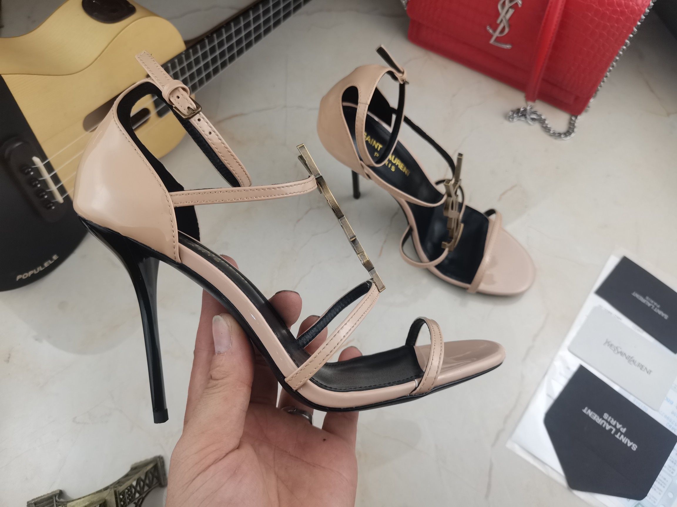 Bagsaaa Y51 Cassandra 100 Nude patent leather sandals heels