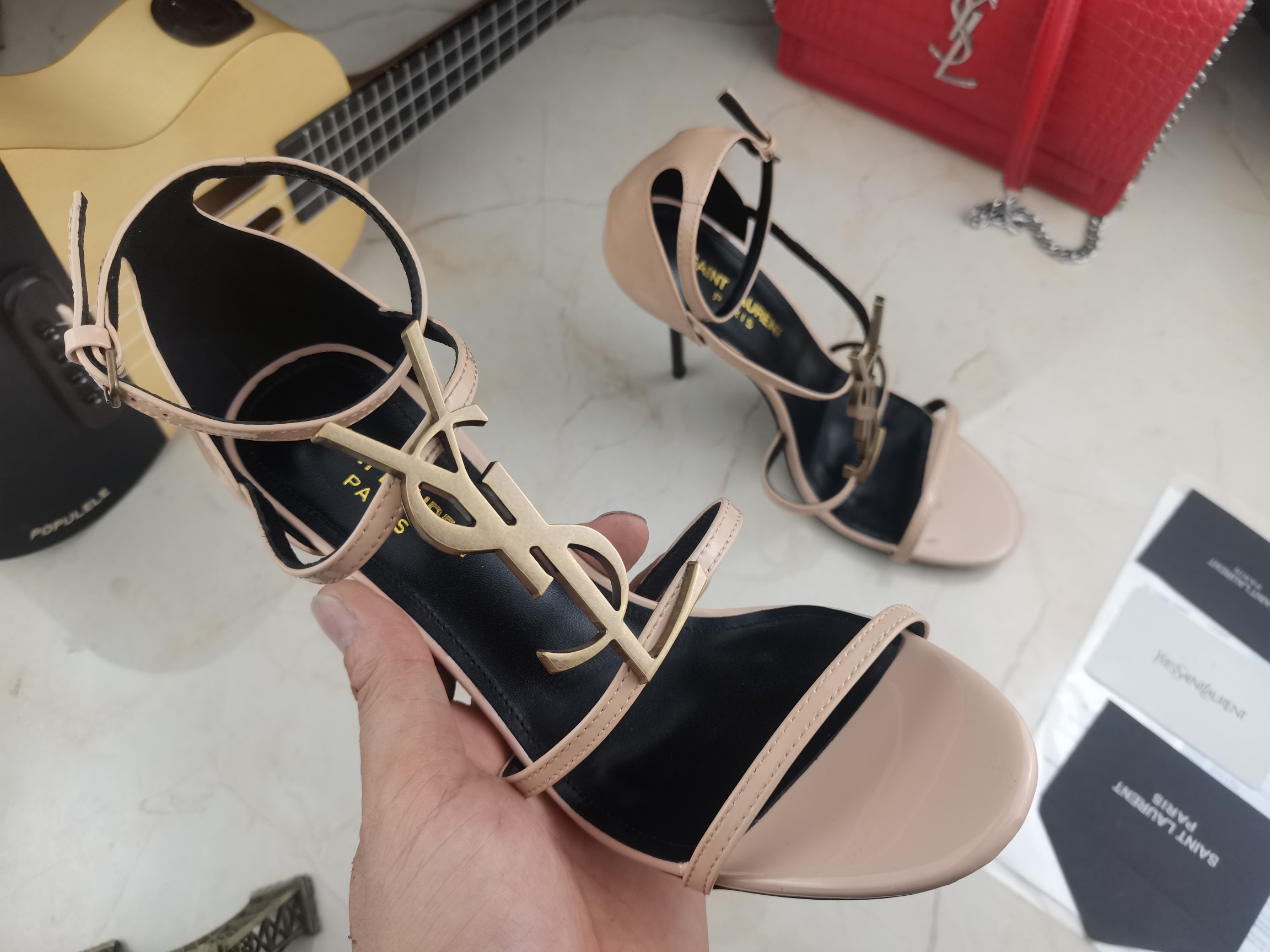 Bagsaaa Y51 Cassandra 100 Nude patent leather sandals heels