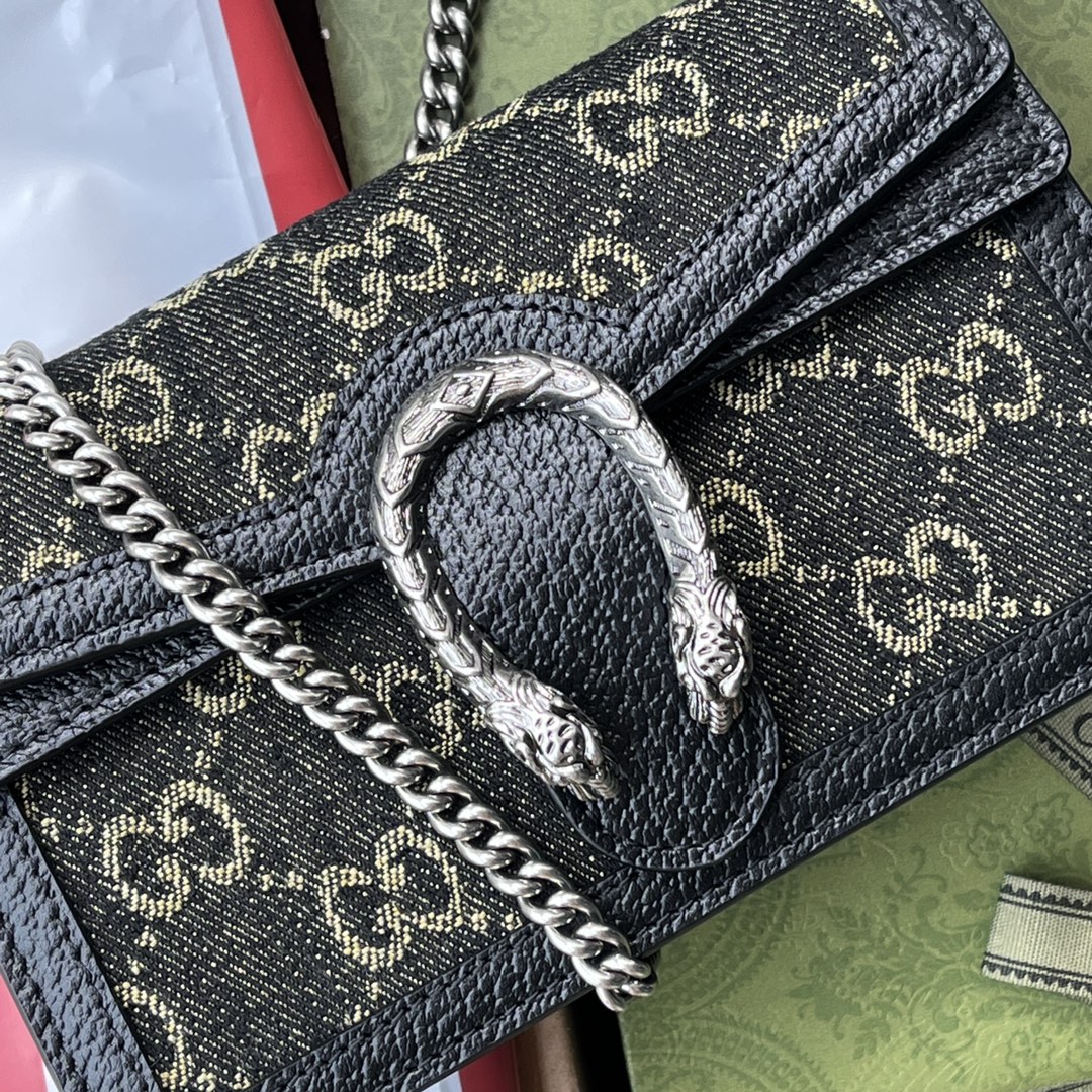 Bagsaaa Gvc*1 Dionysus GG Denim Black Mini Bag