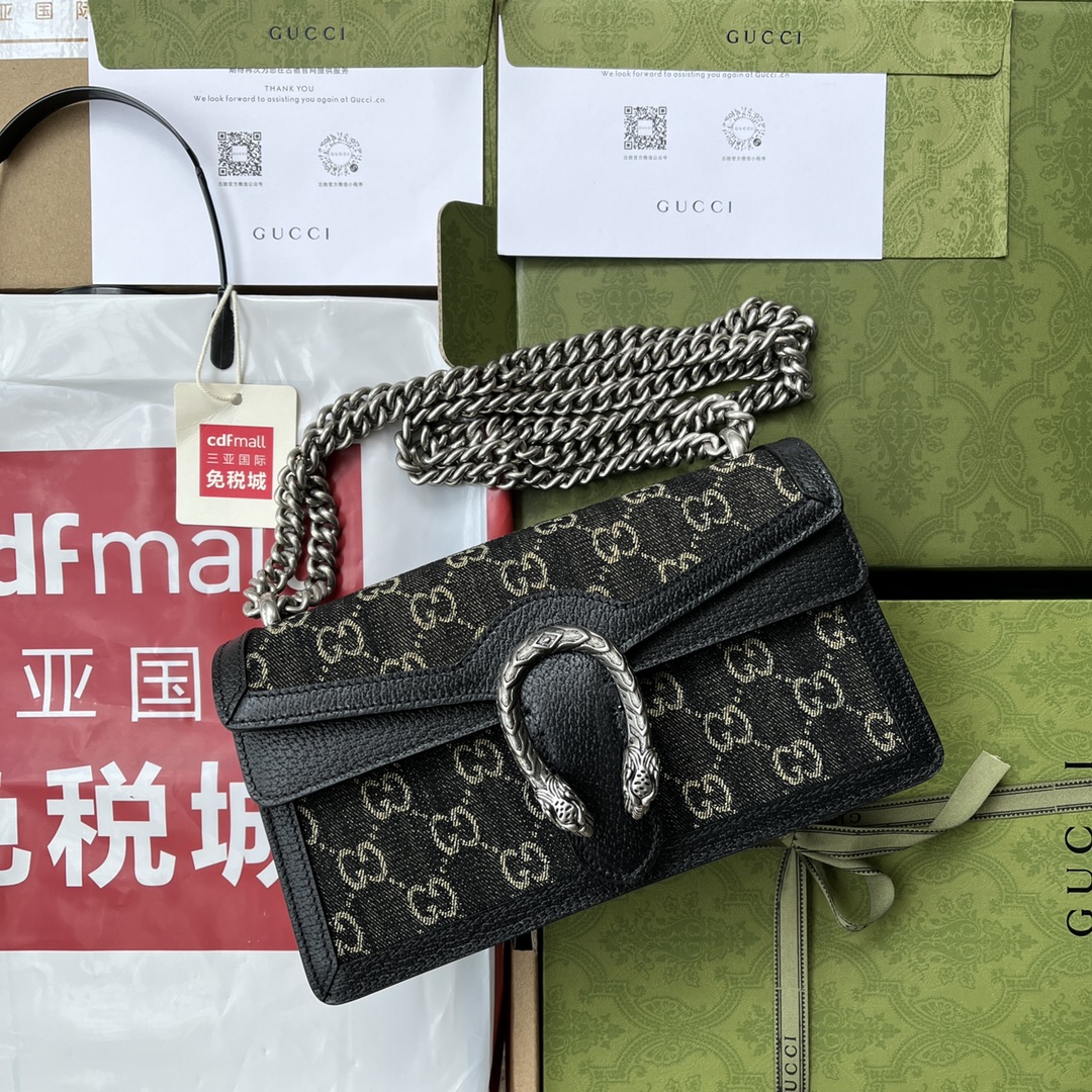 Bagsaaa Gvc*1 Dionysus GG Denim Black Small Bag