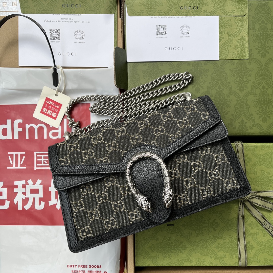 Bagsaaa Gvc*1 Dionysus GG Denim Black Medium Bag