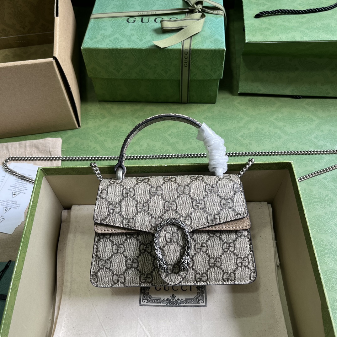 Bagsaaa Gvc*1 Dionyus Mini Top Handle Beige and ebony GG Svp*me canvas Bag