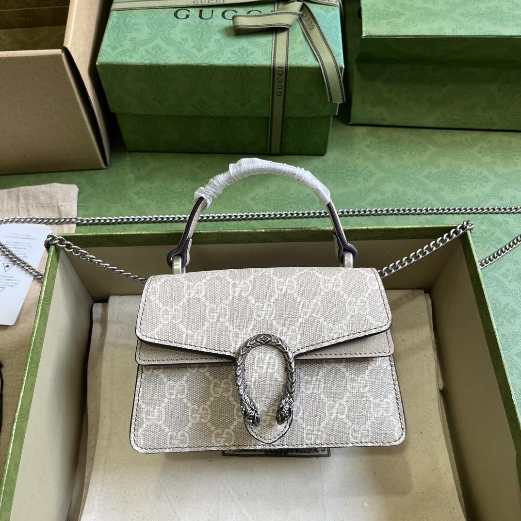 Bagsaaa Gvc*1 Dionyus Mini Top Handle Beige and white ebony GG Svp*me canvas Bag