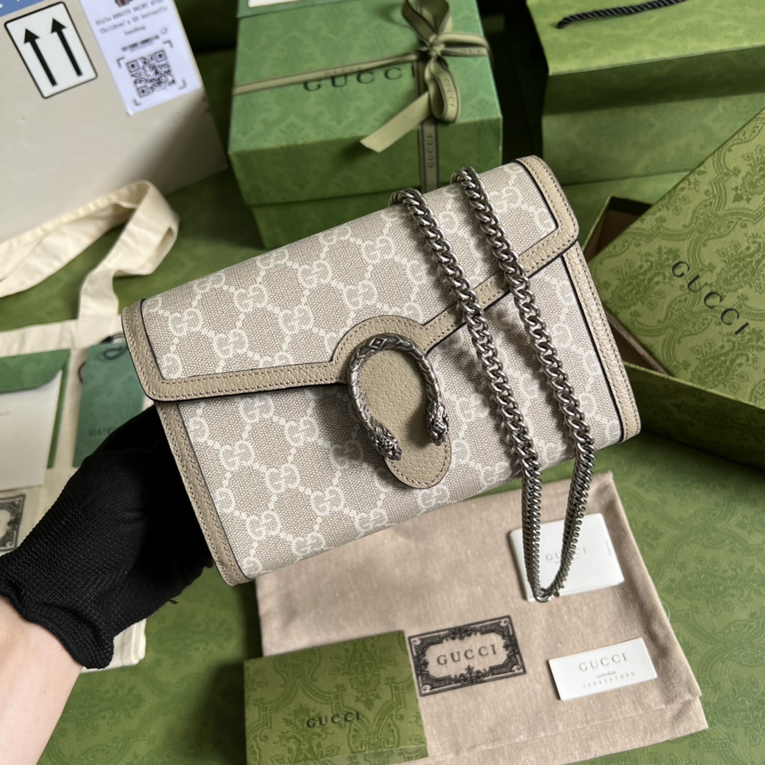 Bagsaaa Gvc*1 Dionysus Chain Wallet Beige and white GG Svp*me canvas