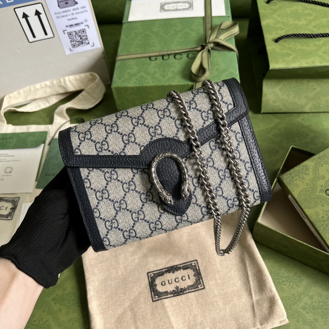 Bagsaaa Gvc*1 Dionysus Chain Wallet Beige and blue GG Svp*me canvas