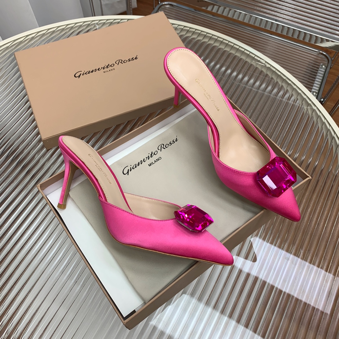 Bagsaaa Gianvito Rossi Jaipur 85mm satin pink pumps