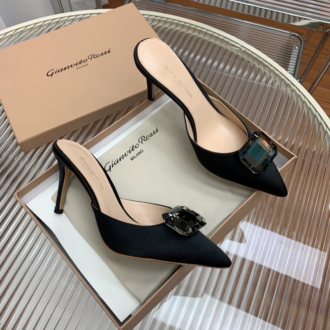 Bagsaaa Gianvito Rossi Jaipur 85mm satin black pumps