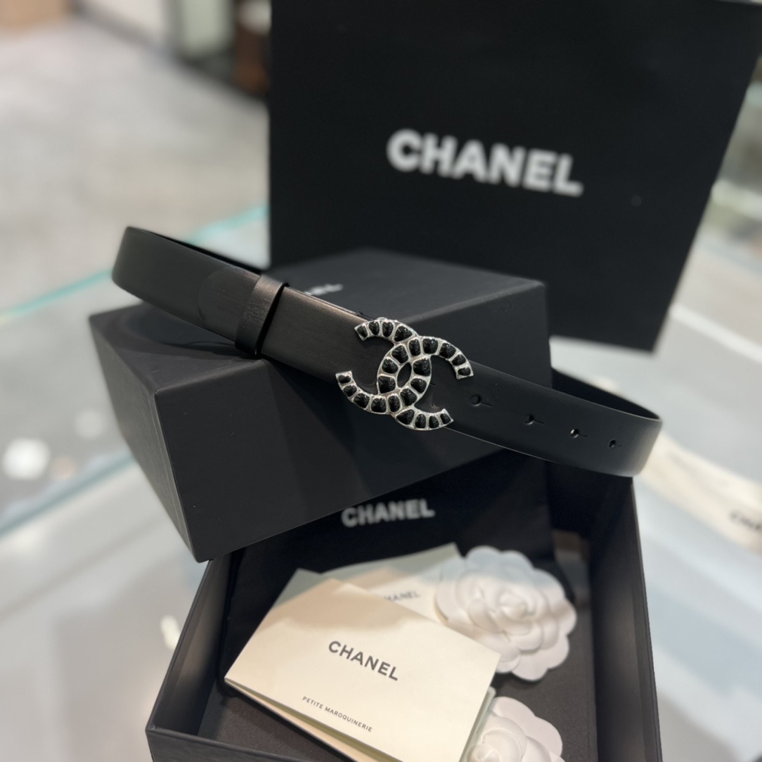 Bagsaaa Ch**el Black Stone Belt 3cm