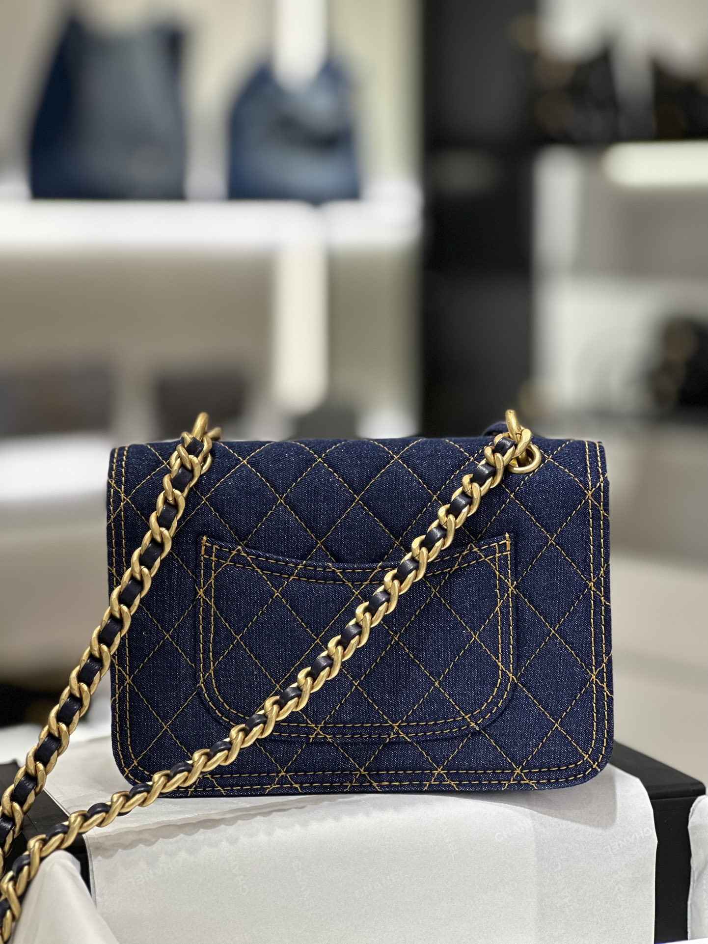 Bagsaaa Ch**el Flap Denim Blue Bag - 19x14x5cm