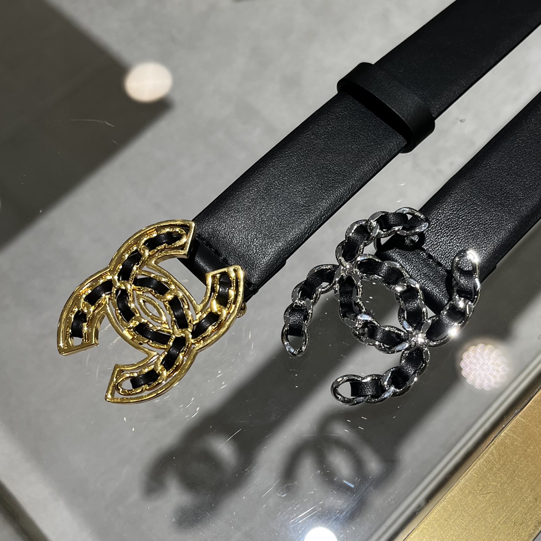 Bagsaaa Ch**elMetal and Leather Buckle Belt Black