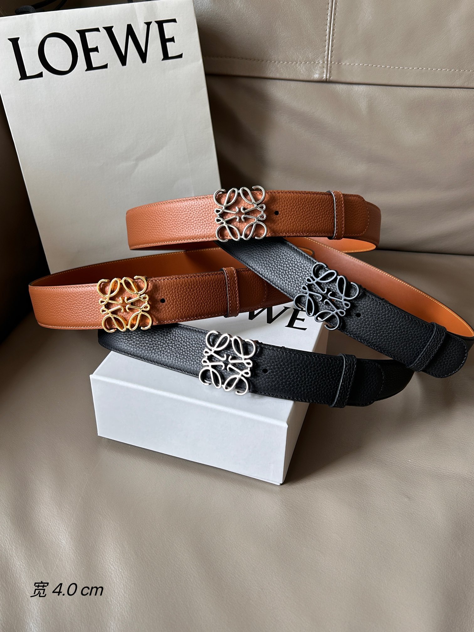 Bagsaaa L0ew* Anagram reversible leather belt 4cm
