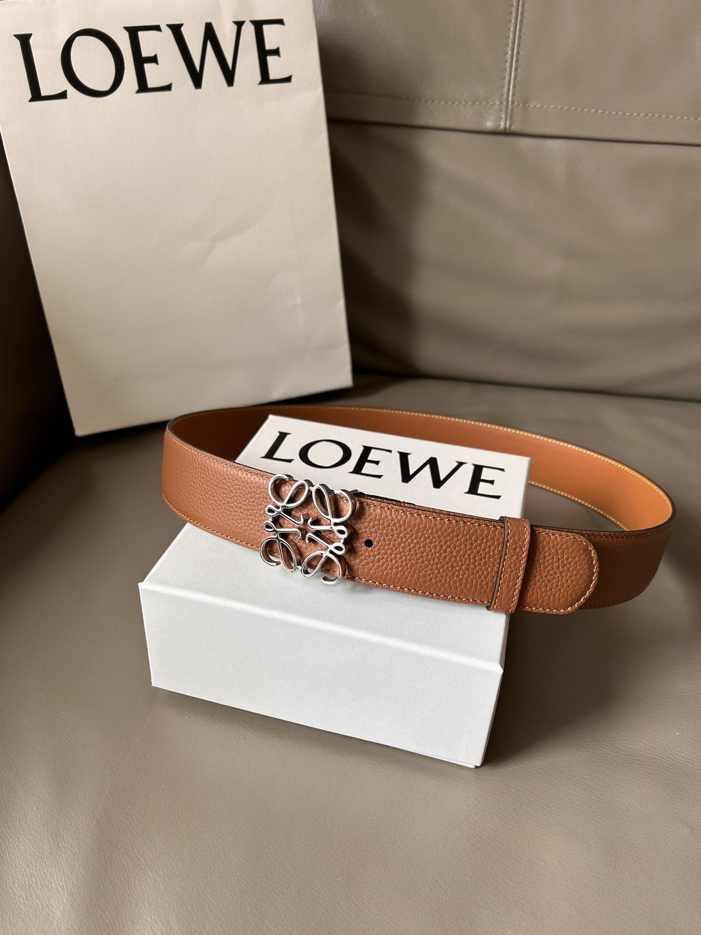 Bagsaaa L0ew* Anagram reversible leather belt 4cm