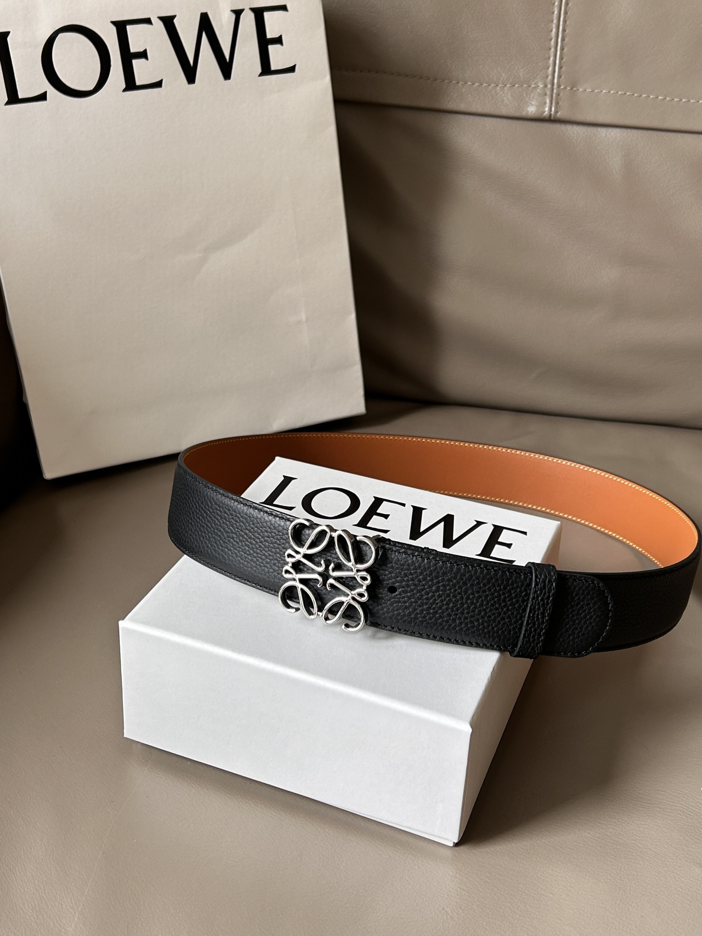 Bagsaaa L0ew* Anagram reversible leather belt 4cm