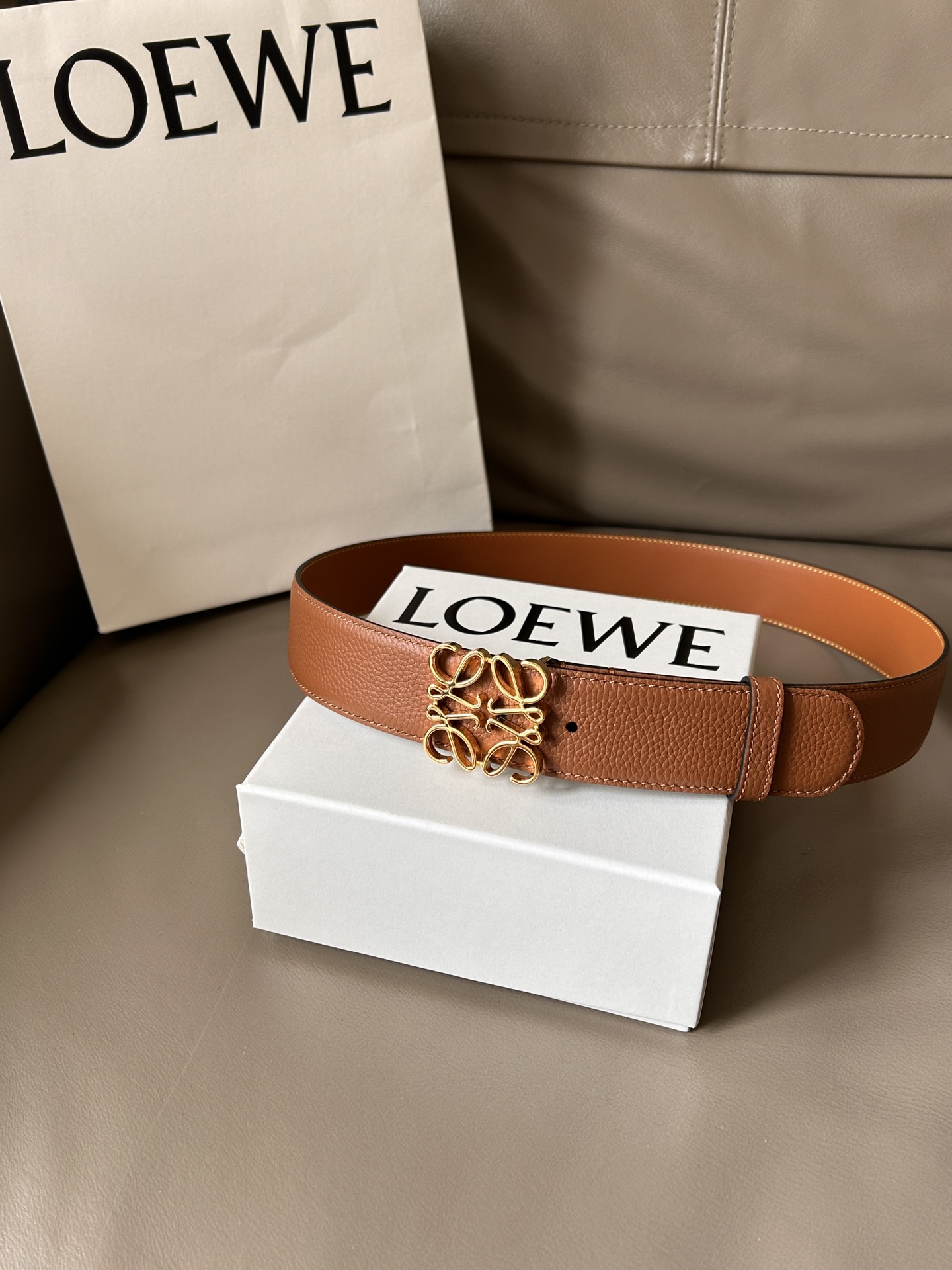 Bagsaaa L0ew* Anagram reversible leather belt 4cm