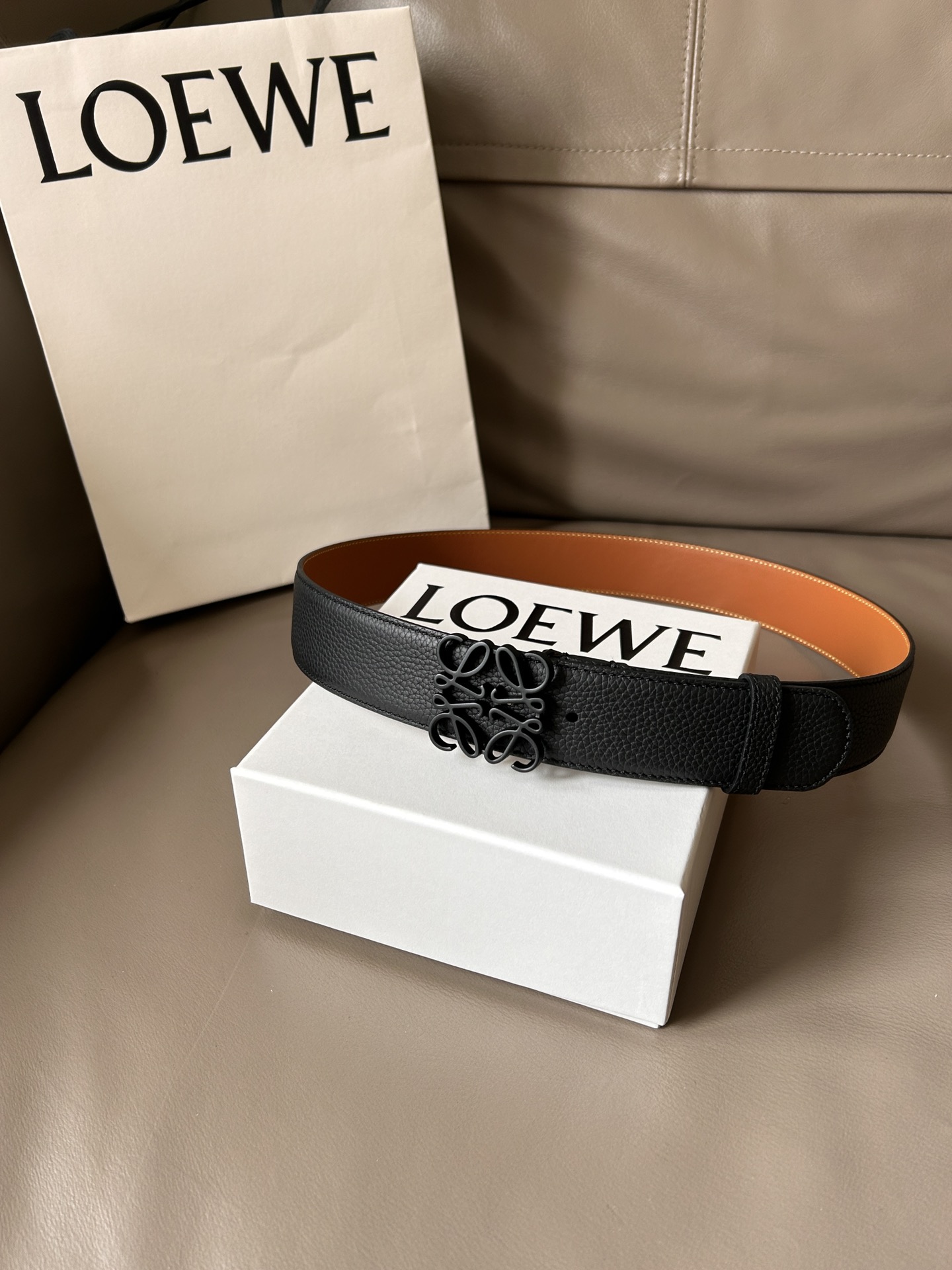 Bagsaaa L0ew* Anagram reversible leather belt 4cm
