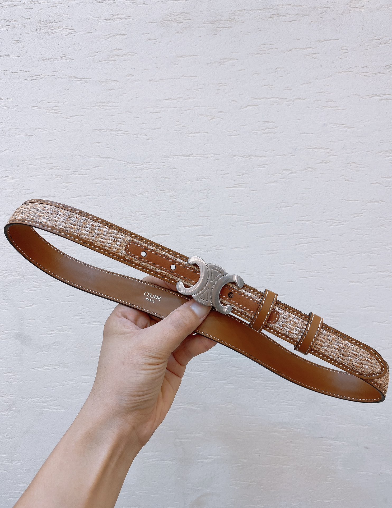 Bagsaaa Ce1i*e Triomphe Brown Silver Belt 2.5cm
