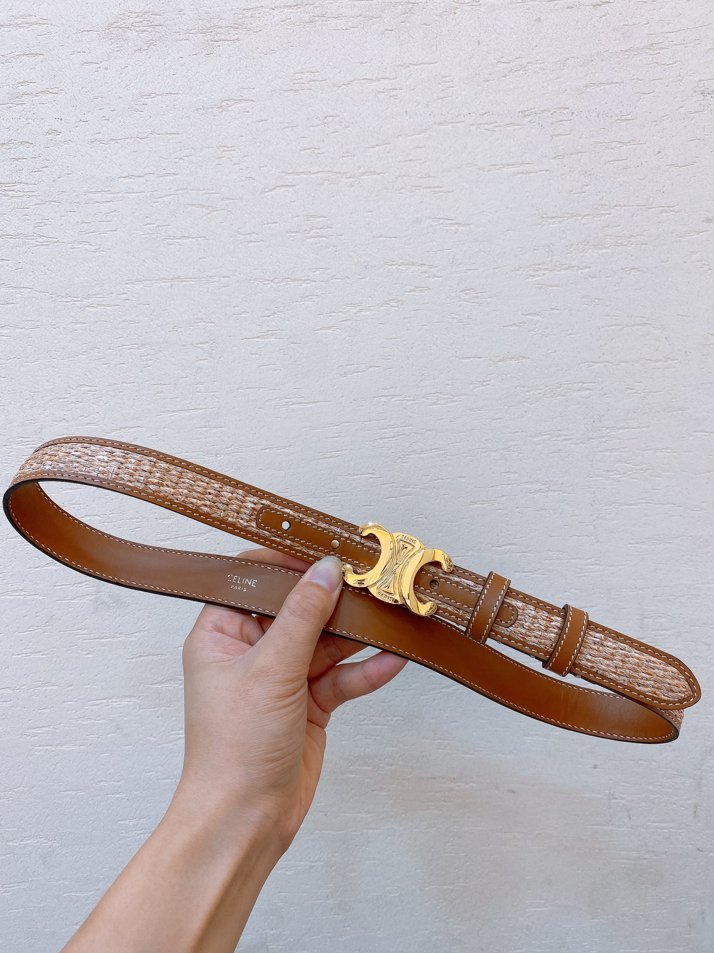 Bagsaaa Ce1i*e Triomphe Brown Gold Belt 2.5cm