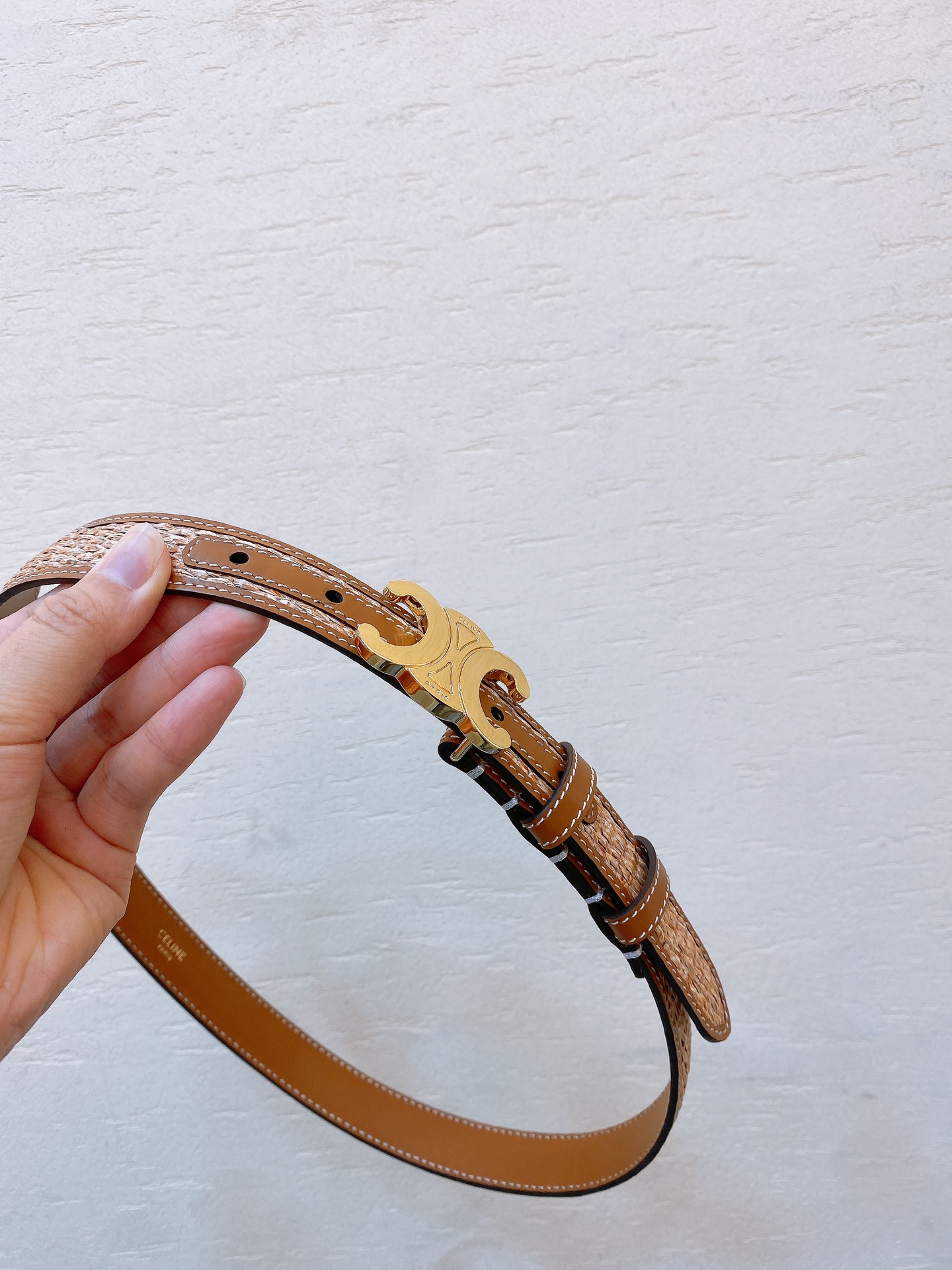 Bagsaaa Ce1i*e Triomphe Brown Gold Belt 2.5cm