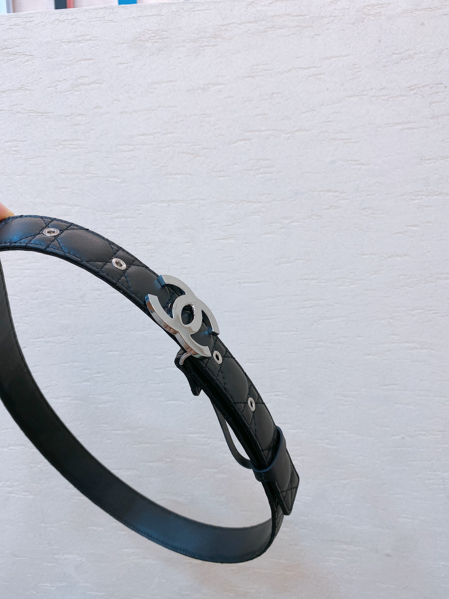 Bagsaaa Ch**el Black Silver Hardware Belt 3cm