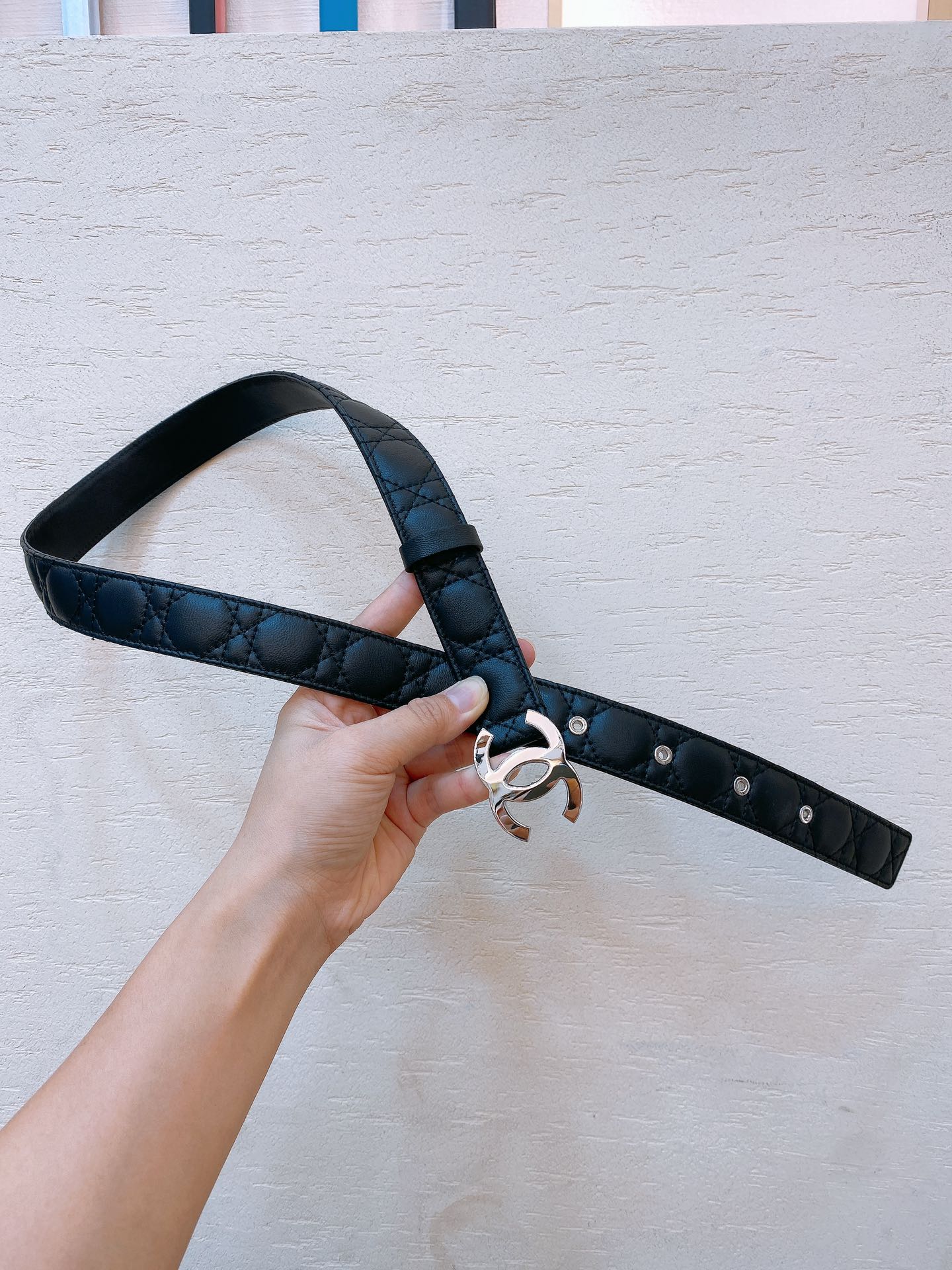 Bagsaaa Ch**el Black Silver Hardware Belt 3cm