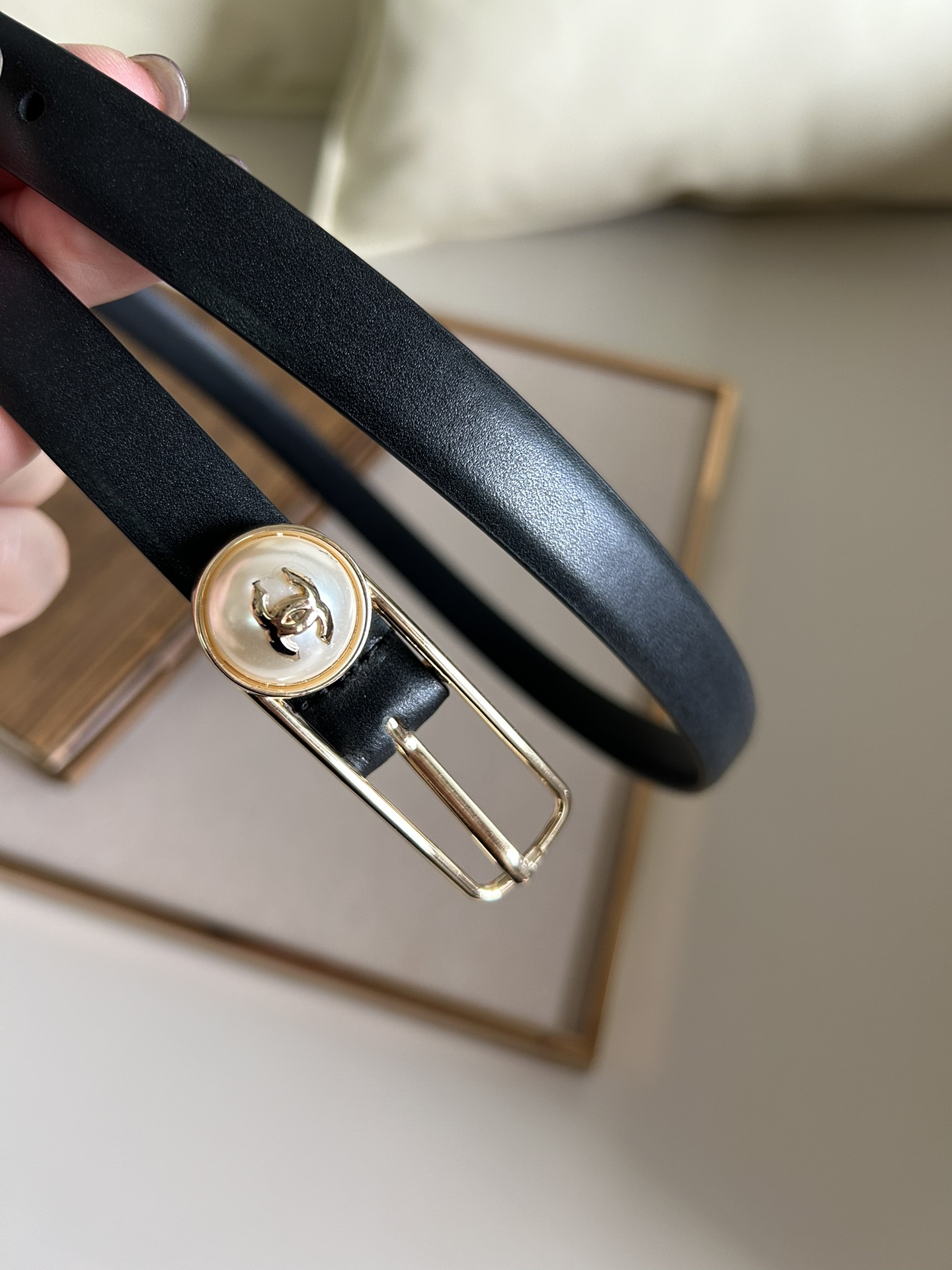 Bagsaaa Ch**el One Pearl Black Belt 1.5cm