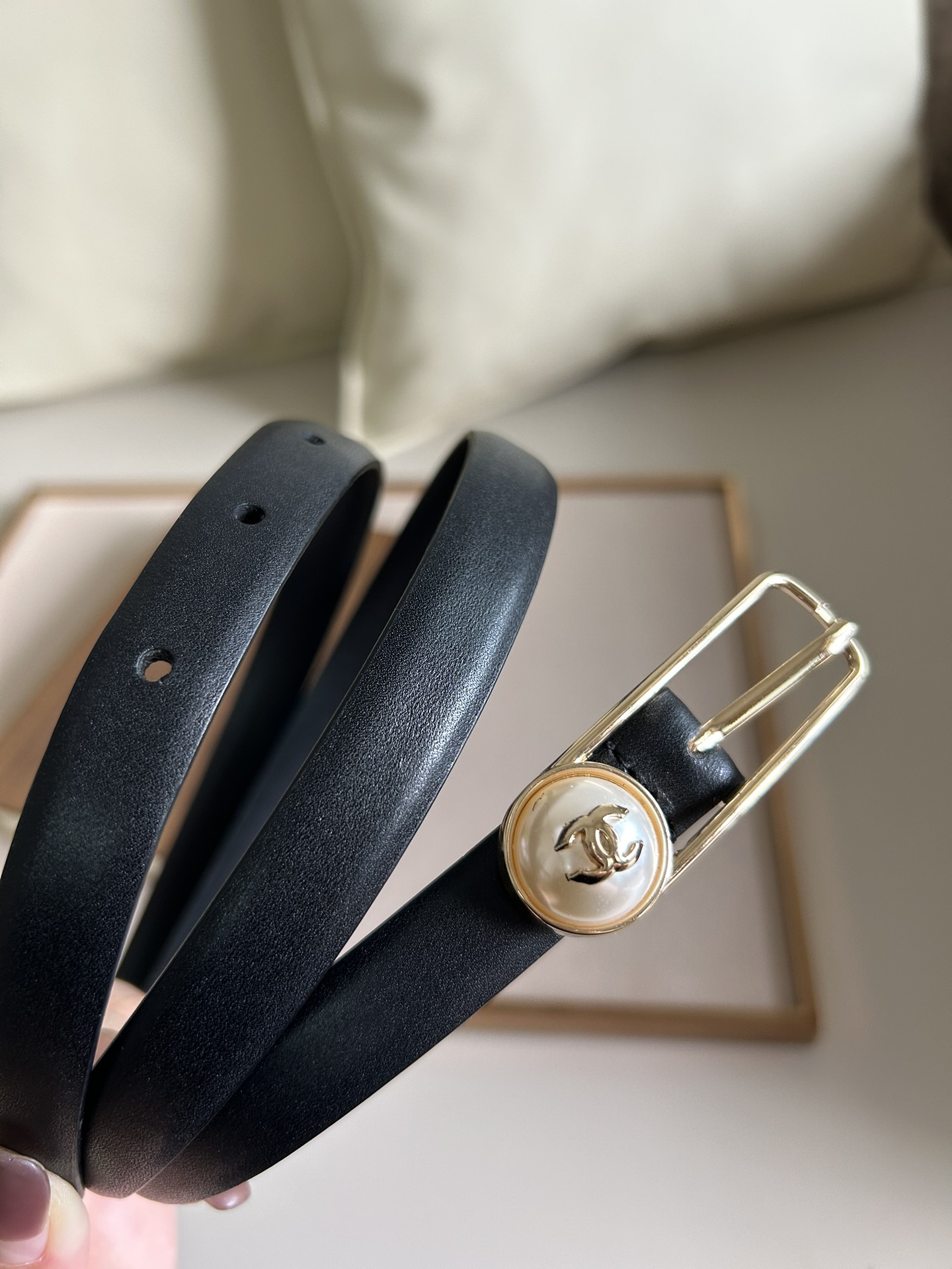 Bagsaaa Ch**el One Pearl Black Belt 1.5cm
