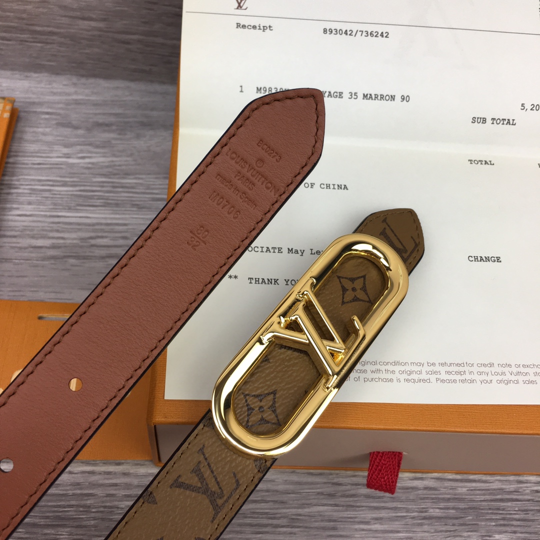 Bagsaaa L0vis Vvtt0n Monogram Brown Belt 2.5cm