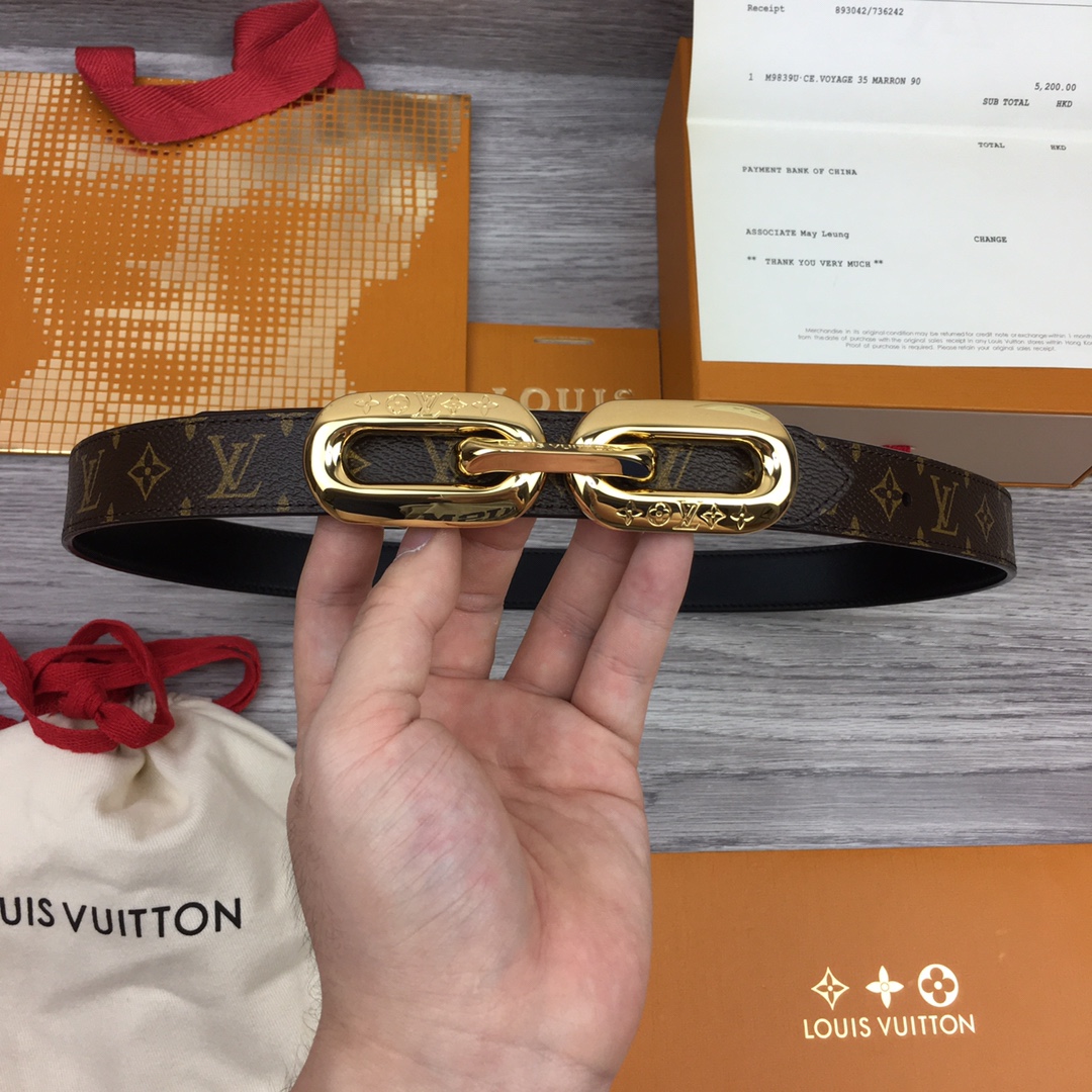 Bagsaaa L0vis Vvtt0n Chain Monogram Black Belt 2.5cm