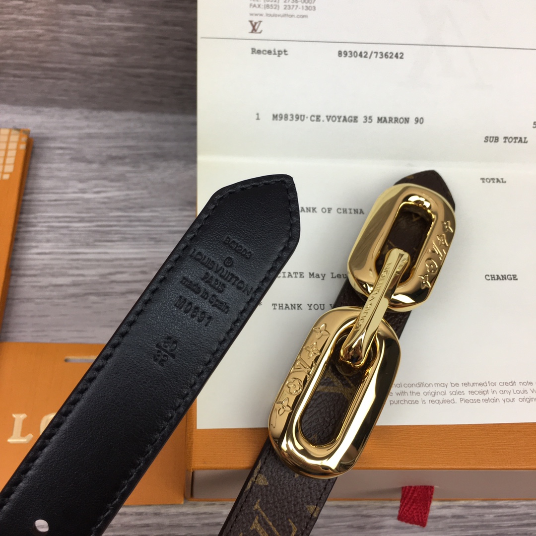 Bagsaaa L0vis Vvtt0n Chain Monogram Black Belt 2.5cm