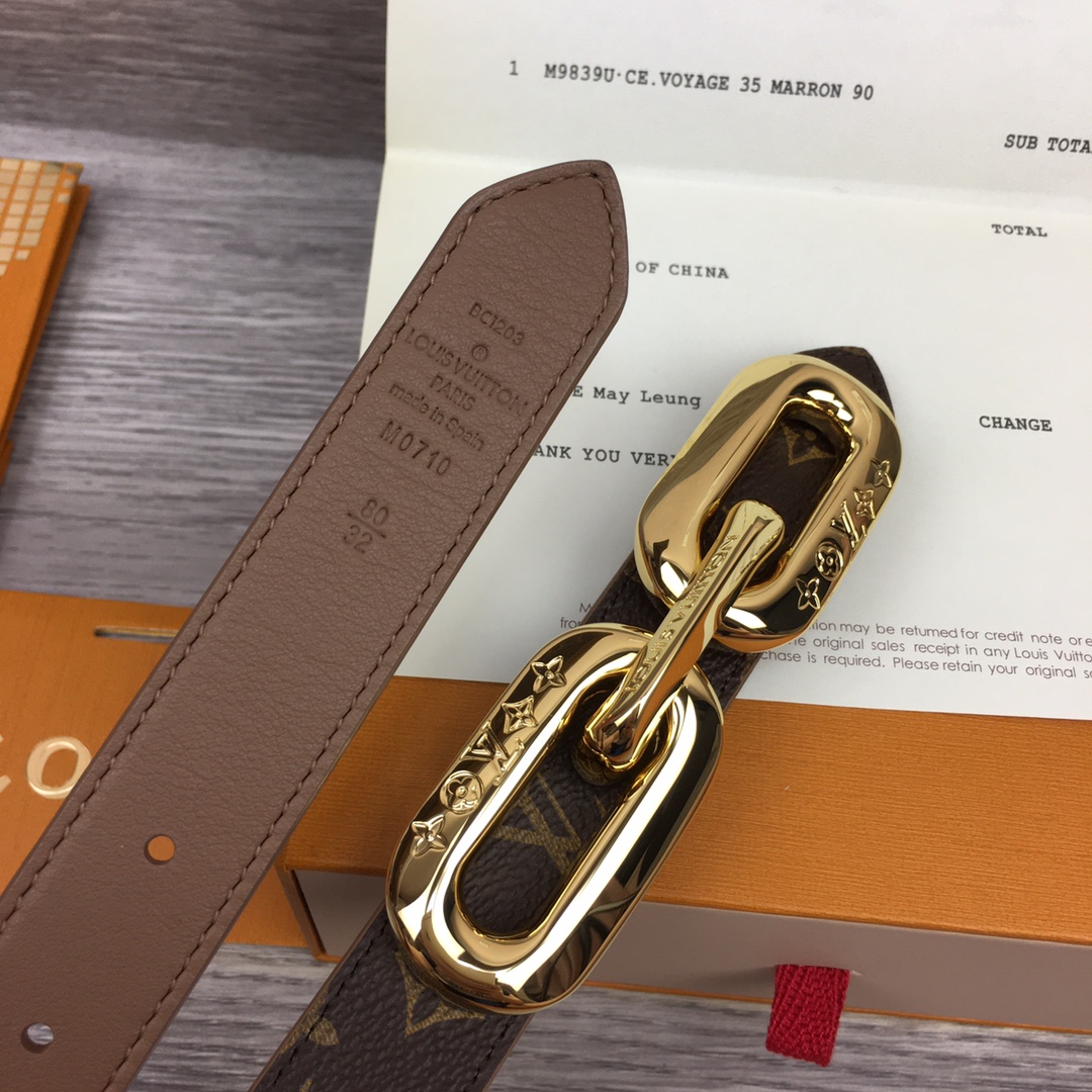 Bagsaaa L0vis Vvtt0n Chain Monogram Brown Belt 2.5cm