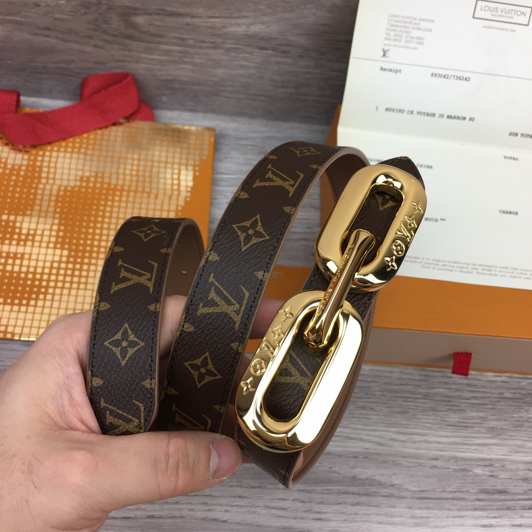 Bagsaaa L0vis Vvtt0n Chain Monogram Brown Belt 2.5cm