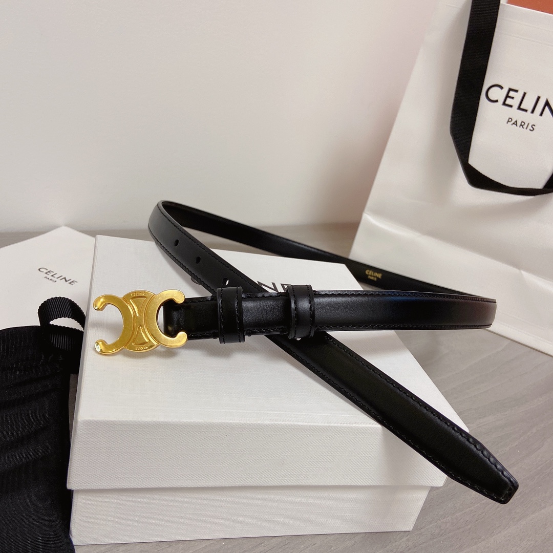 BAGSAAA Ce1i*e SMALL TRIOMPHE BELT IN TAURILLON LEATHER BLACK 1.8CM