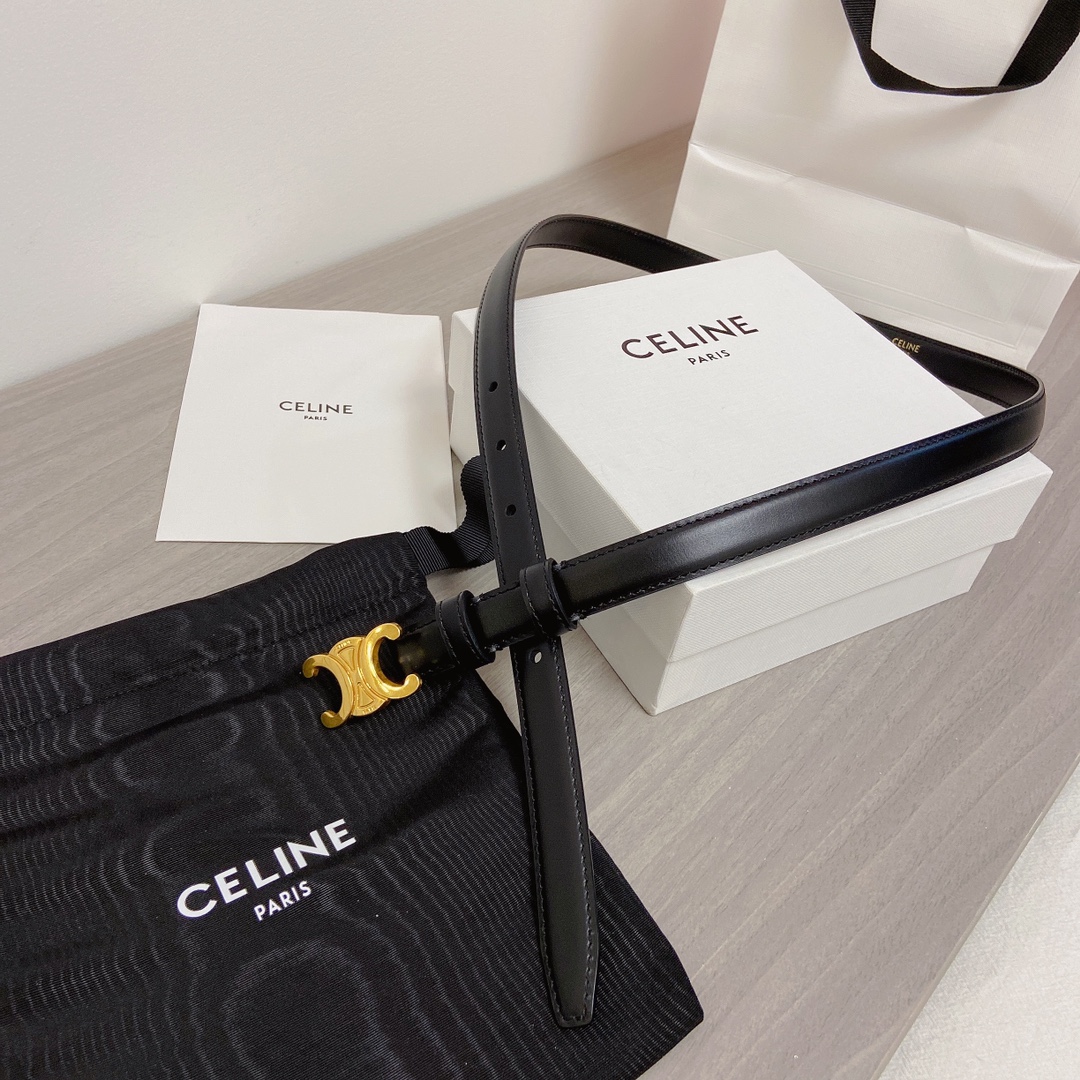 BAGSAAA Ce1i*e SMALL TRIOMPHE BELT IN TAURILLON LEATHER BLACK 1.8CM