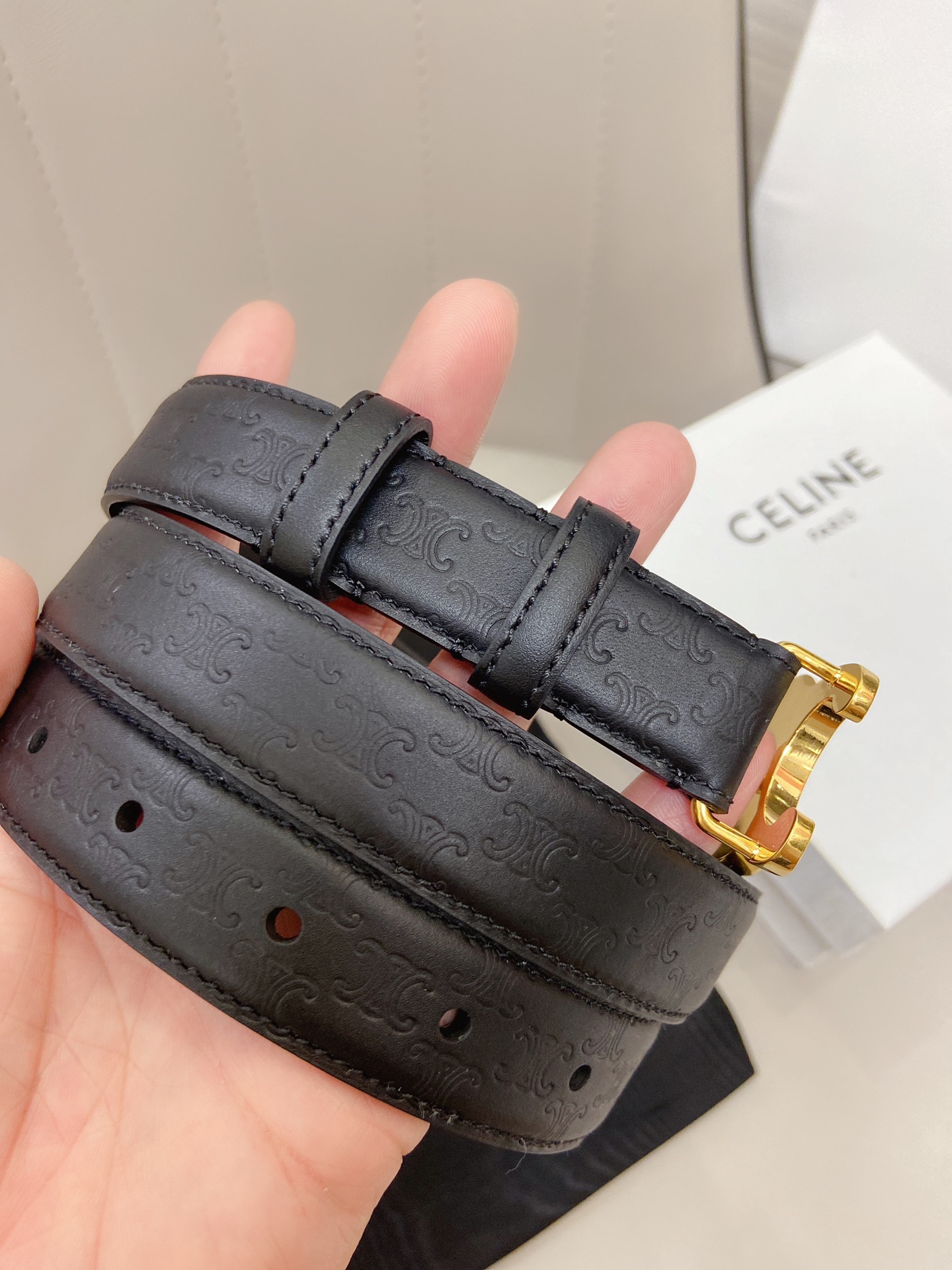 Bagsaaa Ce1i*e Black Triomphe Monogram Belt 2.5cm