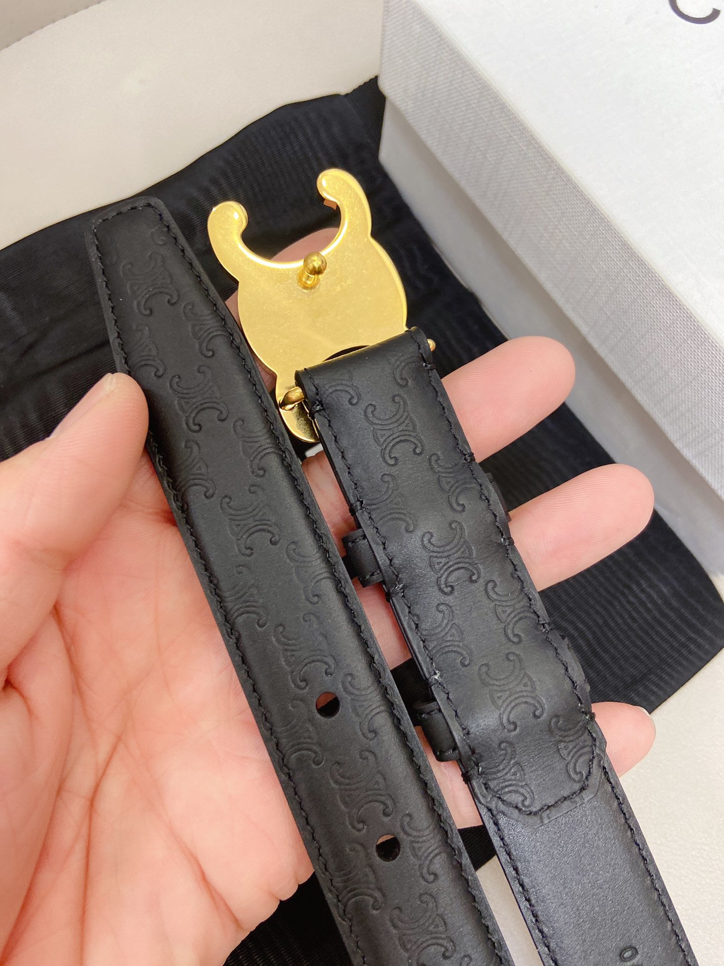Bagsaaa Ce1i*e Black Triomphe Monogram Belt 2.5cm