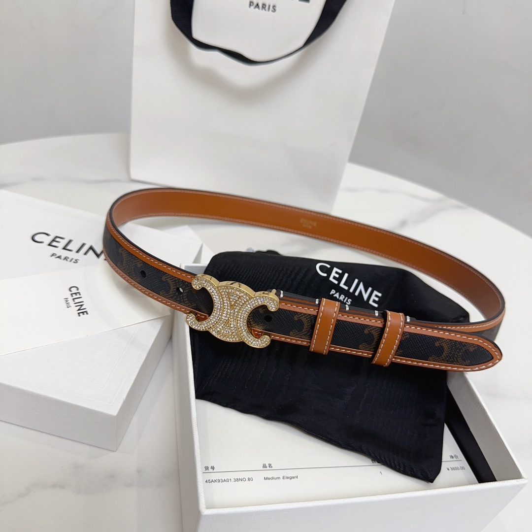 BAGSAAA Ce1i*e MEDIUM WITH BORDER TRIOMPHE BELT IN CRYSTAL TRIOMPHE CANVAS AND CALFSKIN TAN 