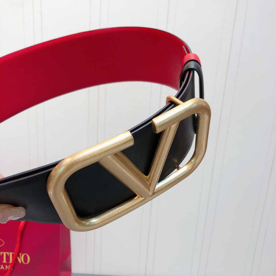 Bagsaaa Va1e*ntin0 VLogo Signature reversible belt black 7cm