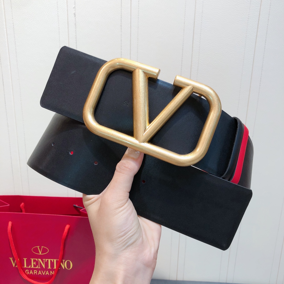 Bagsaaa Va1e*ntin0 VLogo Signature reversible belt black 7cm