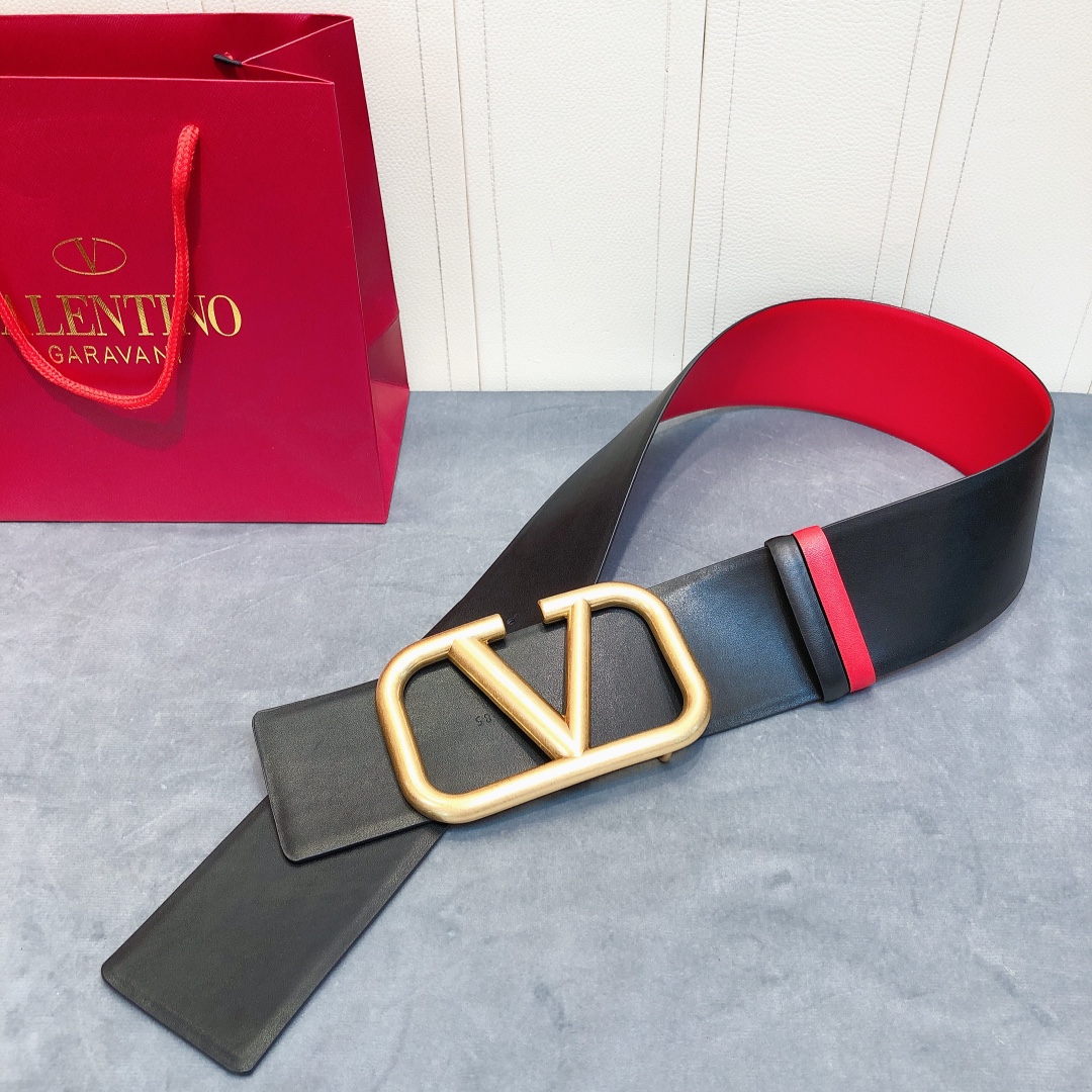 Bagsaaa Va1e*ntin0 VLogo Signature reversible belt black 7cm