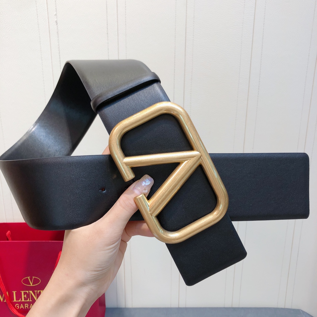 Bagsaaa Va1e*ntin0 VLogo Signature reversible belt all black 7cm