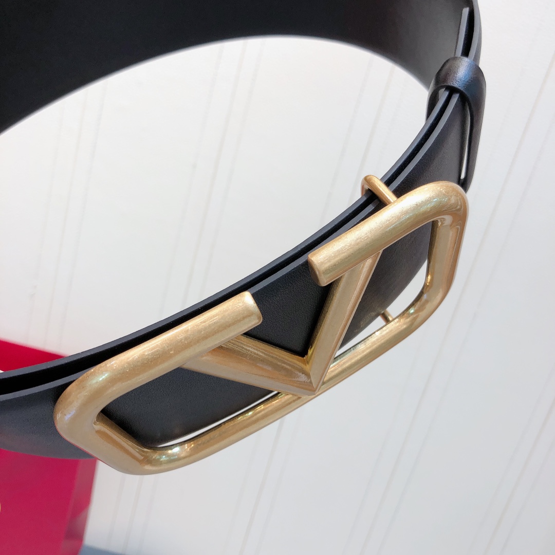 Bagsaaa Va1e*ntin0 VLogo Signature reversible belt all black 7cm