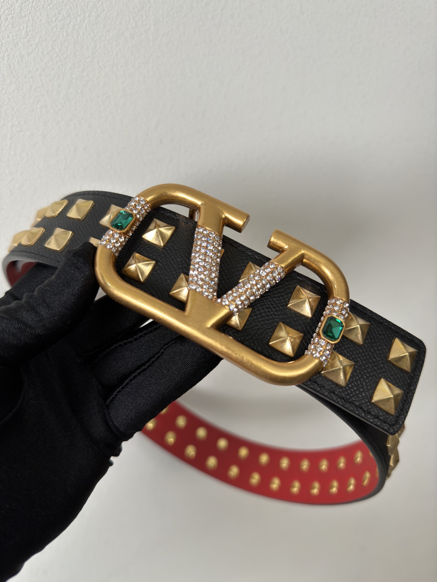 Bagsaaa Va1e*ntin0 VLogo Signature reversible stud belt black 4cm