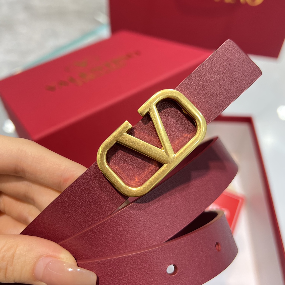 Bagsaaa Va1e*ntin0 VLogo Signature reversible belt burgundy 2cm