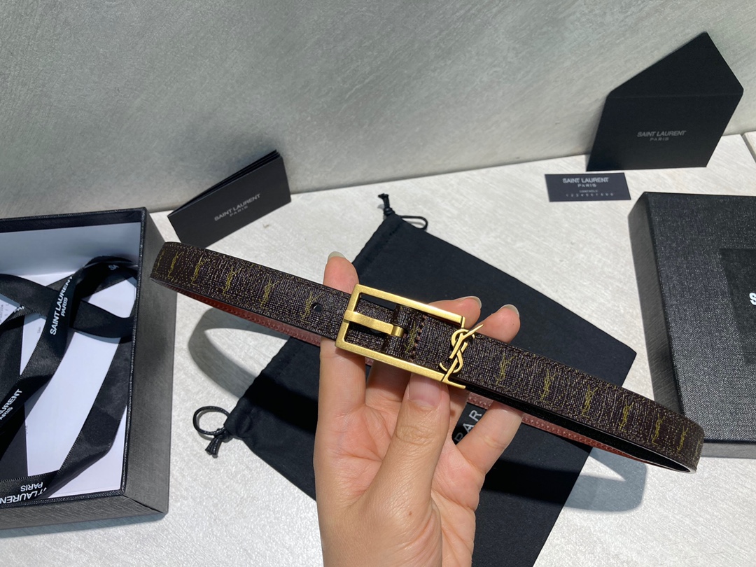 Bagsaaa Y51 Cassandra Monogram Belt Brown 2cm