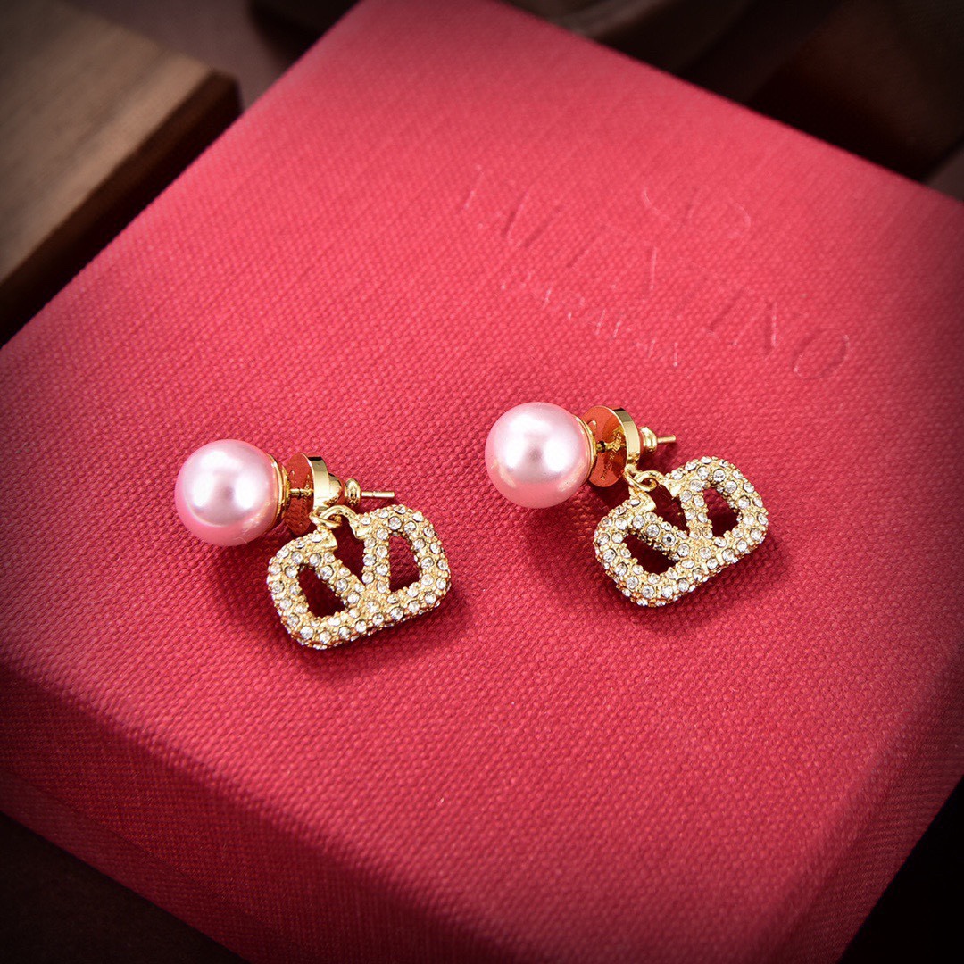 Bagsaaa Va1e*ntin0 Vlogo Teardrop Gold Crystal Earrings