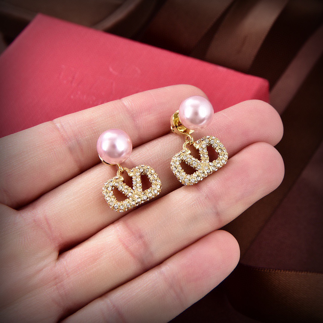 Bagsaaa Va1e*ntin0 Vlogo Teardrop Gold Crystal Earrings